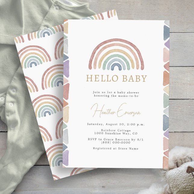 Invitación Rainbow Boho Baby Shower (Rainbow Watercolor Boho Baby Shower Invitation by Painted Paperie
)