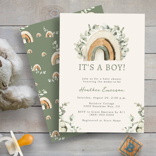 Invitación Rainbow Boy Baby Shower (Boho Rainbow Boy Baby Shower Invitation by Painted Paperie
)