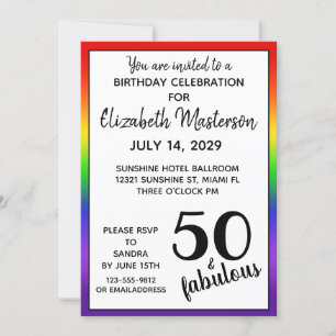 Invitación Rainbow Cincuenta y fabulosa fiesta de cumpleaños 