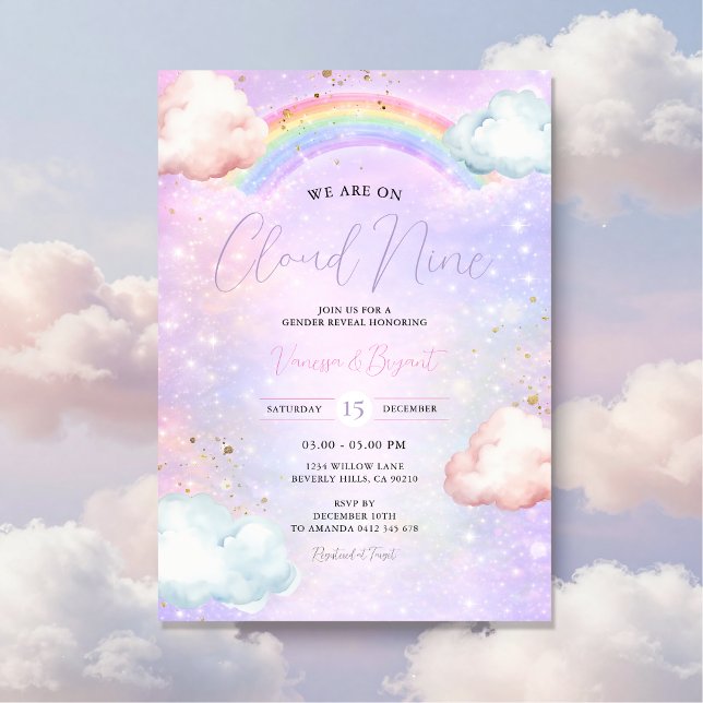 Invitación Rainbow Cloud Blush Gender Reveal Glitter (Subido por el creador)