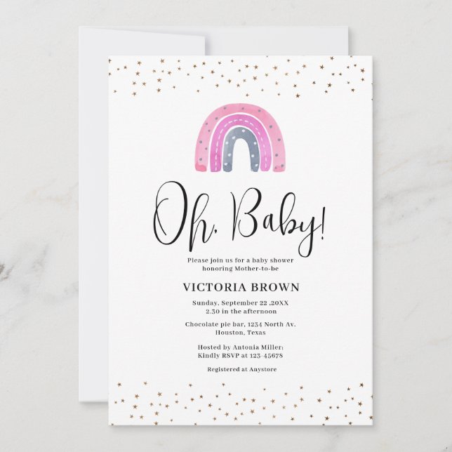 Invitación Rainbow Girl Baby Shower Invitation (Anverso)