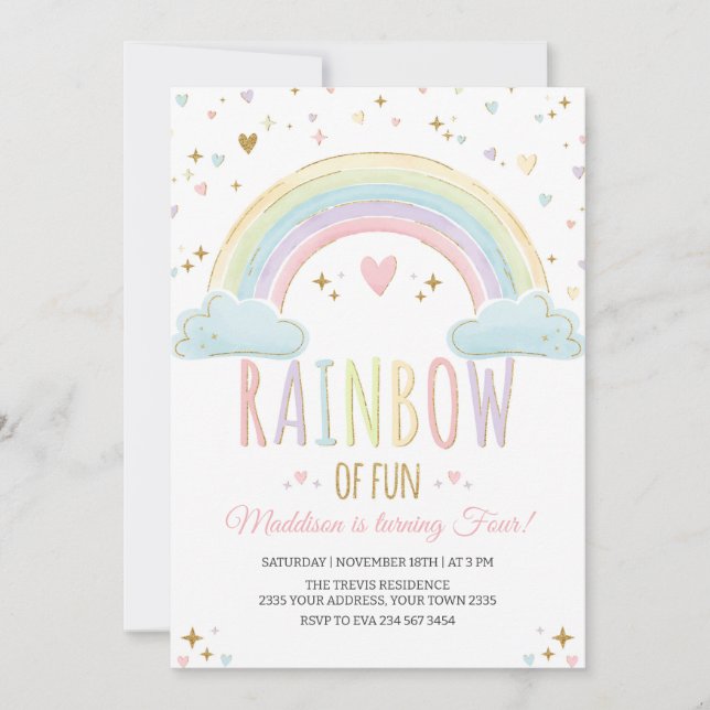 Invitación Rainbow Girl's Birthday Party Invitation (Anverso)