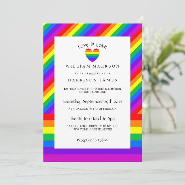 Invitación Rainbow Heart Love es Love Boda (Anverso de pie)