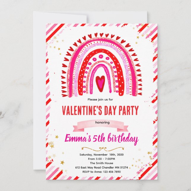 Invitación Rainbow Hearts Valentine party invitation (Anverso)