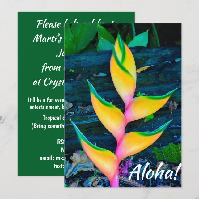 Invitación Rainbow Heliconia, Haena, Kauai, Hawaii (Anverso / Reverso)