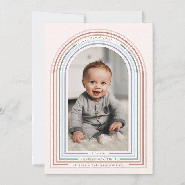 Invitación Rainbow Line Arch Birth Announcement (Anverso)