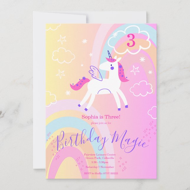 Invitación Rainbow Magic Unicorn Birthday Party Invitation (Anverso)