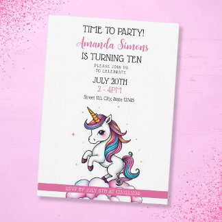 Invitación Rainbow Mane Sparkle Unicorn Girl 10th Birthday