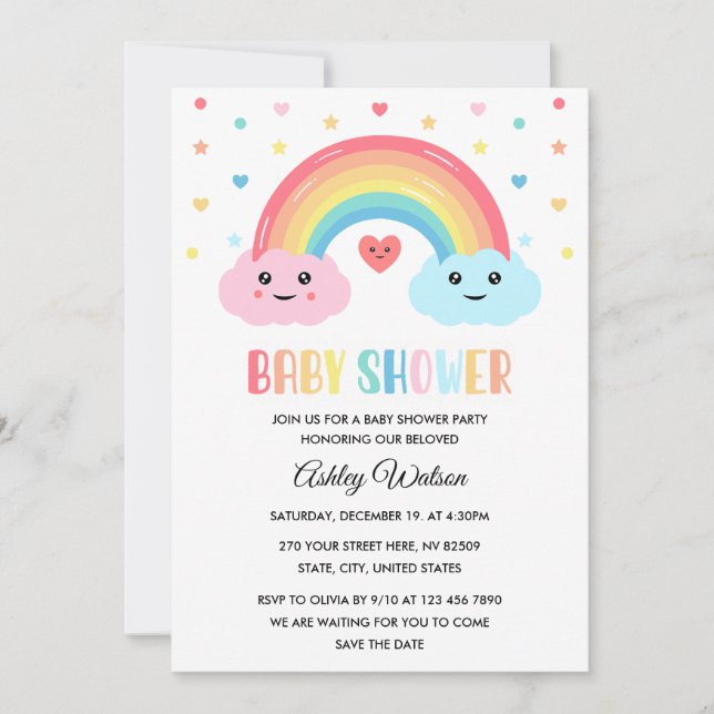Invitación Rainbow Miracle Baby Shower (Anverso)