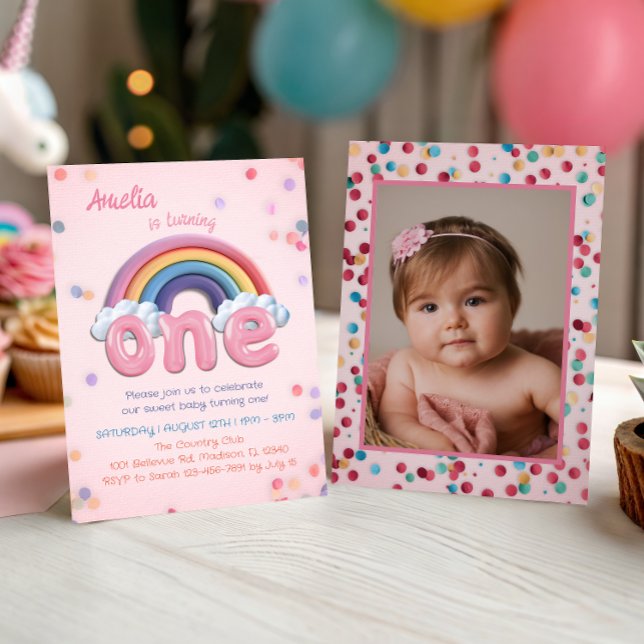 Invitación Rainbow One Photo Birthday Baby Girl (Subido por el creador)