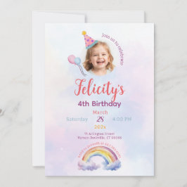Invitación Rainbow Pastel Unicorn Any Age Birthday 