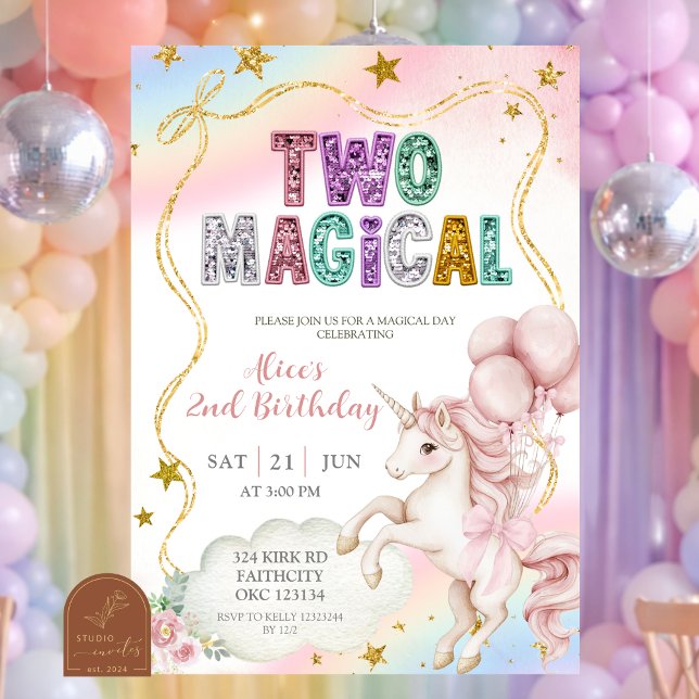 Invitación Rainbow Pastel Unicorn Two Magical 2nd birthday In (Subido por el creador)