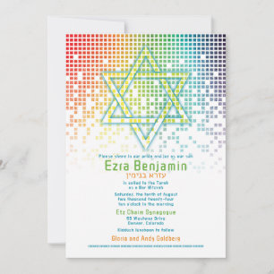 Invitación Rainbow Pixels Video Game Gamer Bar Mitzvah