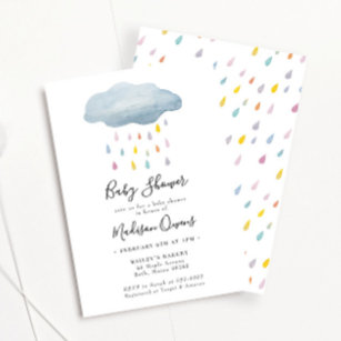 Invitación Rainbow Rain Cloud Watercolor Baby Shower