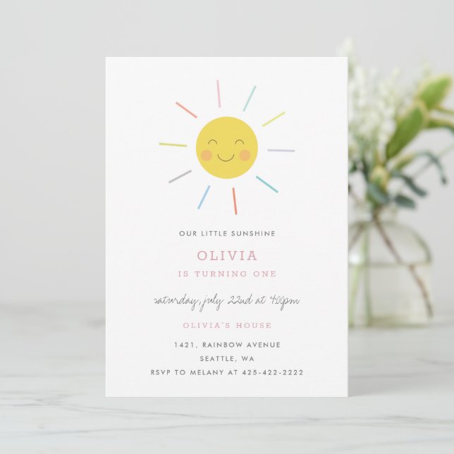 Invitación Rainbow Rays Sunshine de fiesta de cumpleaños de n (Anverso de pie)