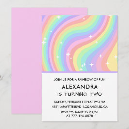 Invitación Rainbow Second Birthday Modern Girl