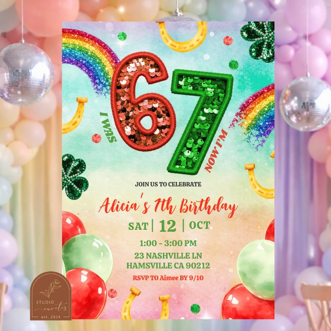 Invitación Rainbow Sequin Glitter 67 St Patrick Birthday (Subido por el creador)