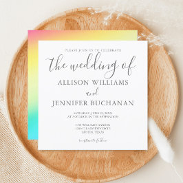 Invitación Rainbow Simple Chic Typography LGBTQ Gay Wedding
