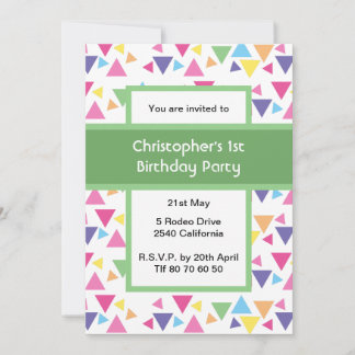 Invitación Rainbow Triangles 1st Birthday Green Party