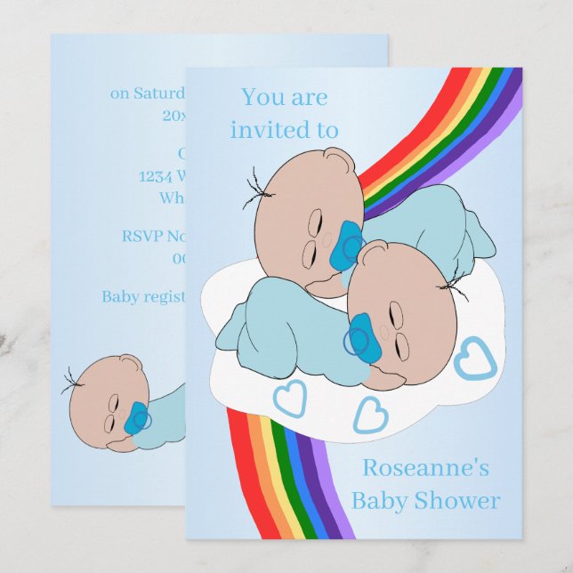 Invitación Rainbow Twin Baby Boys Baby Shower (Anverso / Reverso)