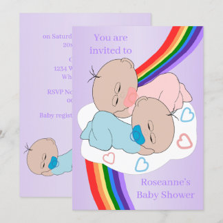 Invitación Rainbow Twin Baby Girl And Boy Baby Shower