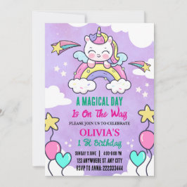 Invitación Rainbow Unicorn 1.ª Chica del partido de cumpleaño