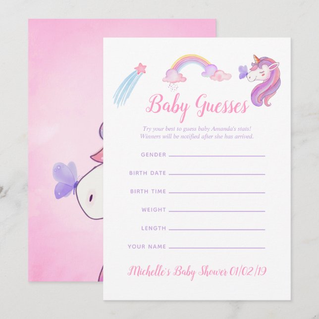 Invitación Rainbow Unicorn Baby Shower Baby Aconsejamos a los (Anverso / Reverso)
