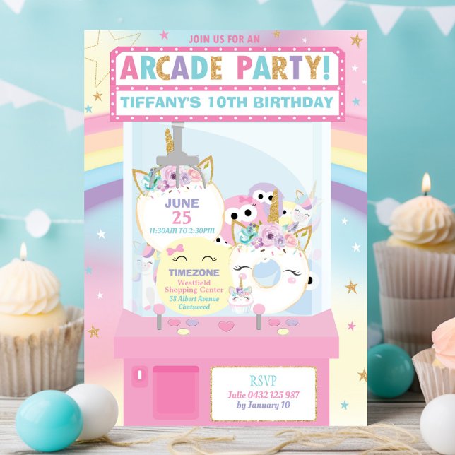 Invitación Rainbow Unicorn, Chica de la fiesta de cumpleaños  (Subido por el creador)