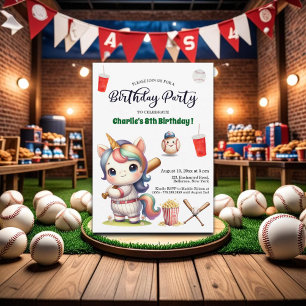 Invitación Rainbow Unicorn jugando al béisbol