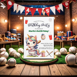 Invitación Rainbow Unicorn jugando al béisbol