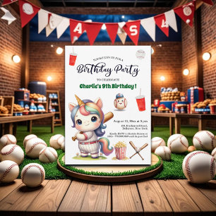 Invitación Rainbow Unicorn jugando al béisbol el noveno cumpl