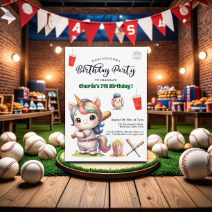 Invitación Rainbow Unicorn jugando al béisbol el séptimo cump
