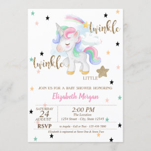 Invitación Rainbow Unicorn, Twinkle Little Star Baby Shower