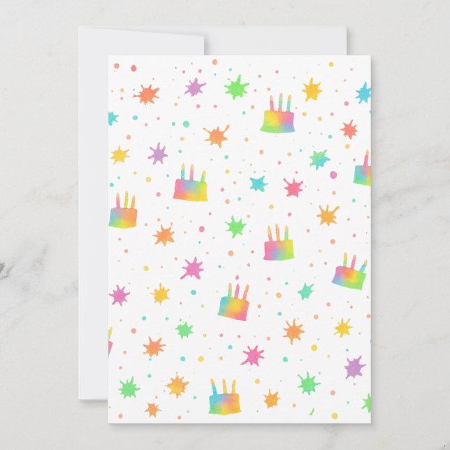 Invitación Rainbow Watercolor Birthday Cake Colorful Paint (Anverso)