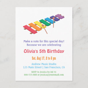 Invitación Rainbow Xylophone Kids Fiesta de cumpleaños temáti