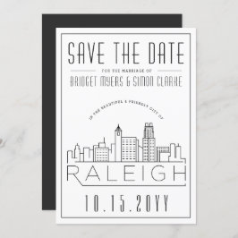 Invitación Raleigh Boda | Estilizado Skyline Guardar la fecha