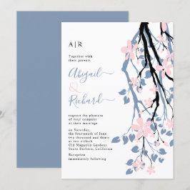 Invitación Rama azul turbia, boda de las iniciales de las flo