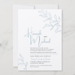 Invitación Rama blanca gris azul de hojas boda de esbozo