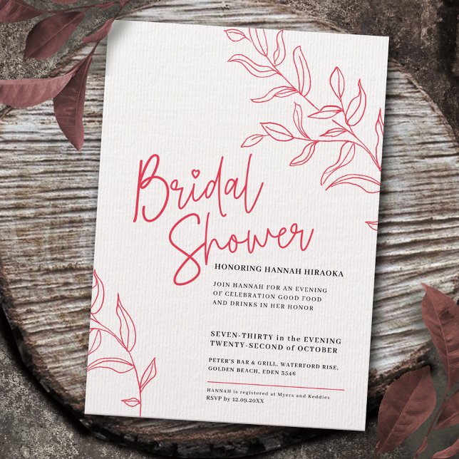 Invitación rama blanca rosada de hojas ducha de novia (Subido por el creador)