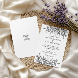 Invitación Rama blanca y negra y hojas con Boda monogramo