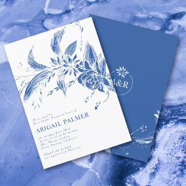 Invitación Rama con flores azules boda ducha de novia