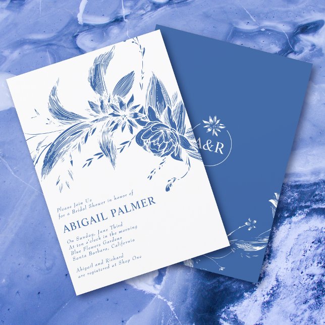Invitación Rama con flores azules boda ducha de novia (Subido por el creador)
