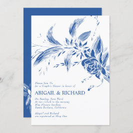 Invitación Rama con flores azules duchas parejas bodas