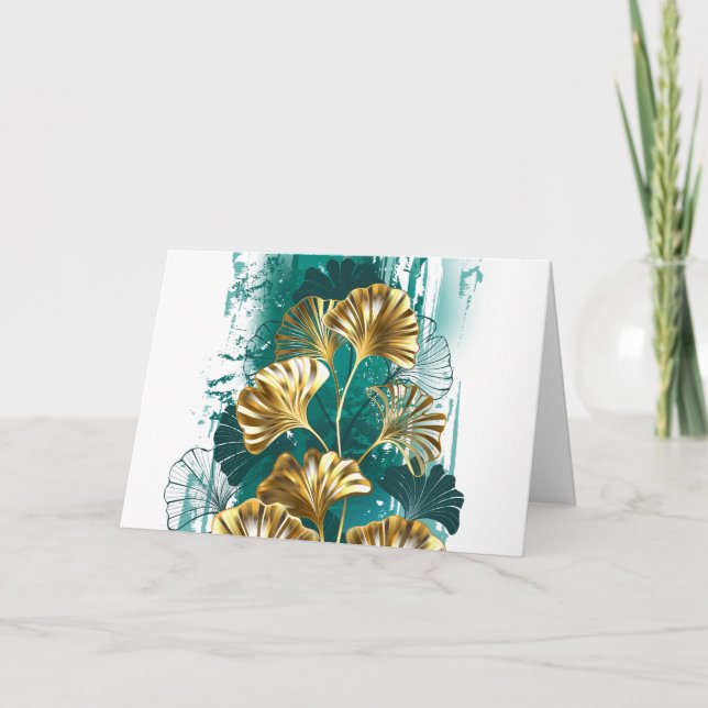 Invitación Rama con hojas doradas Ginko Biloba (Anverso)