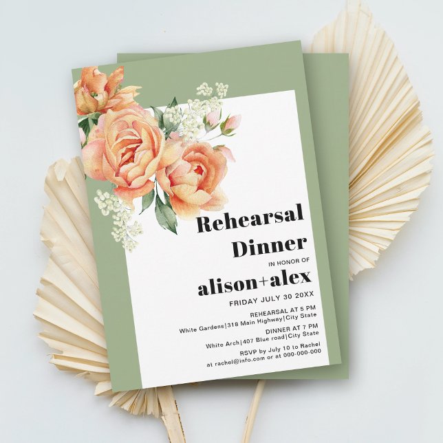 Invitación Rama con rosas de melocotón boda cena de ensayo (Subido por el creador)