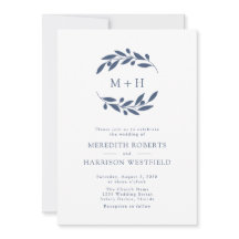 Rama de aceitunas azules de pizarra Monograma Boda