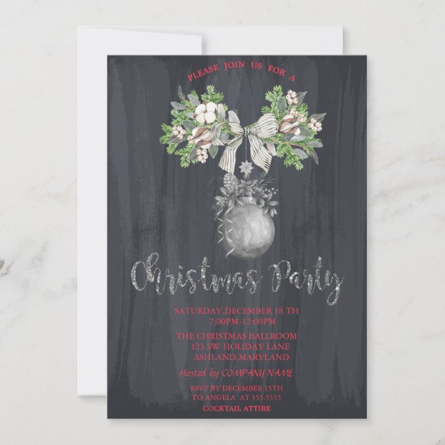 Invitación Rama de acuarela, Fiesta de Navidad con Balones (Anverso)