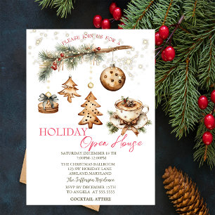 Invitación Rama de árbol, Adornos, Café, Estrellas Casa Abier