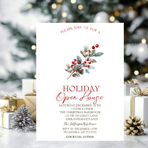 Invitación Rama de árbol de pino bayas rojas fiesta de vacaci