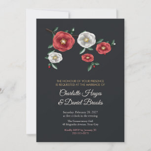 Invitación Rama de Camelia Roja y Blanca de Carbón Boda